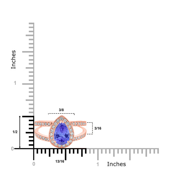 1.3ct Pear Tanzanite Ring with 0.42 cttw Diamond