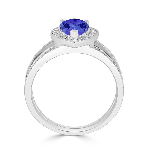 1.3ct Pear Tanzanite Ring with 0.42 cttw Diamond