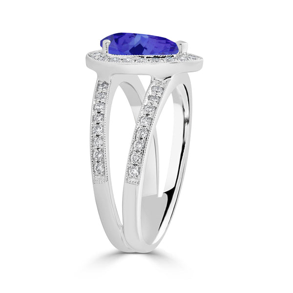 1.3ct Pear Tanzanite Ring with 0.42 cttw Diamond