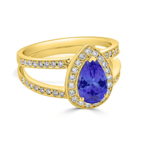 1.3ct Pear Tanzanite Ring with 0.42 cttw Diamond