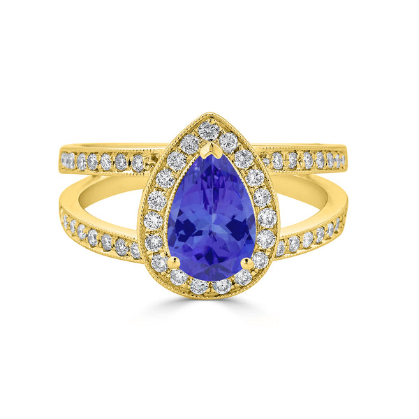 1.3ct Pear Tanzanite Ring with 0.42 cttw Diamond