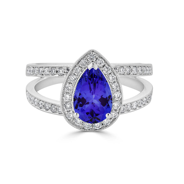 1.3ct Pear Tanzanite Ring with 0.42 cttw Diamond