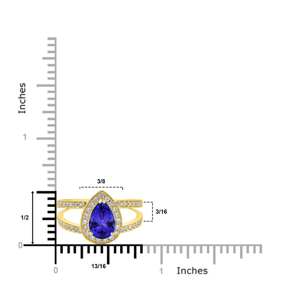 1.3ct Pear Tanzanite Ring with 0.42 cttw Diamond