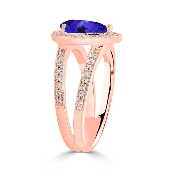 1.3ct Pear Tanzanite Ring with 0.42 cttw Diamond