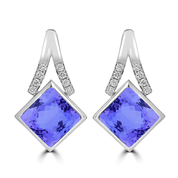 6.8ct Cushion Tanzanite Earring with 0.26 cttw Diamond