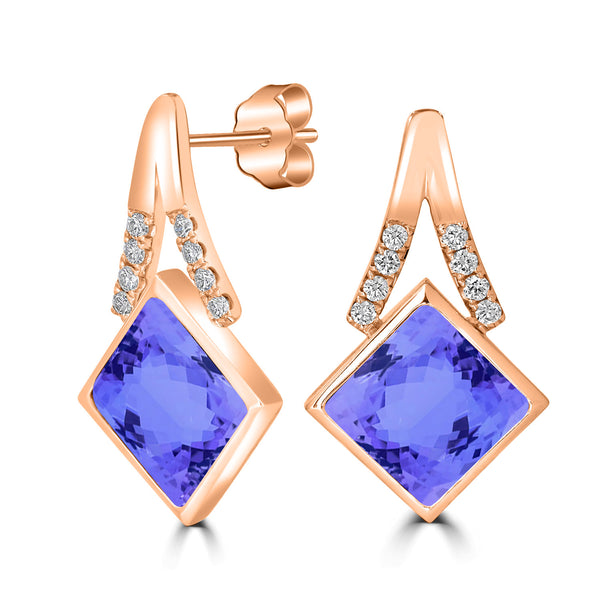 6.8ct Cushion Tanzanite Earring with 0.26 cttw Diamond