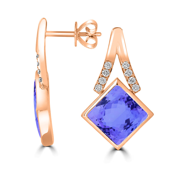 6.8ct Cushion Tanzanite Earring with 0.26 cttw Diamond