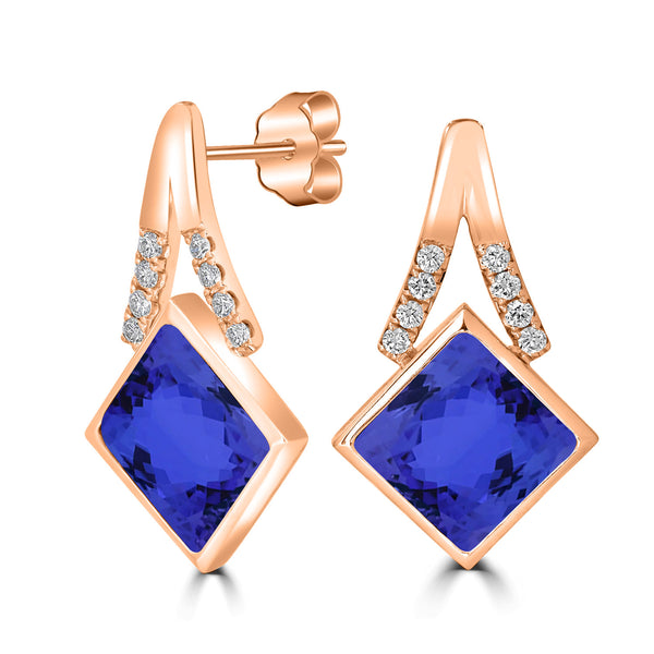 6.8ct Cushion Tanzanite Earring with 0.26 cttw Diamond