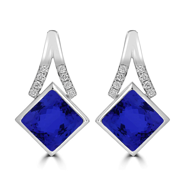 6.8ct Cushion Tanzanite Earring with 0.26 cttw Diamond