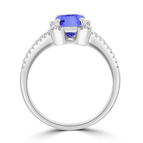 1.6ct Emerald Cut Tanzanite Ring with 0.2 cttw Diamond