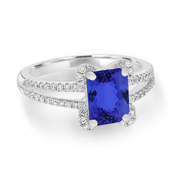 1.6ct Emerald Cut Tanzanite Ring with 0.2 cttw Diamond