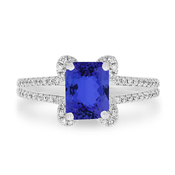 1.6ct Emerald Cut Tanzanite Ring with 0.2 cttw Diamond