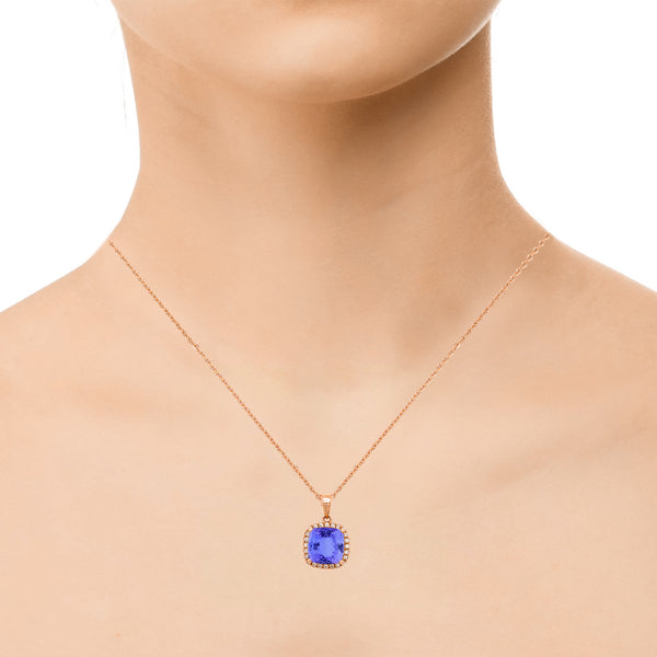 3.4ct Cushion Tanzanite Pendant with 0.17 cttw Diamond