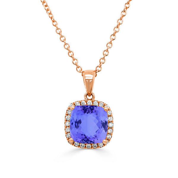 3.4ct Cushion Tanzanite Pendant with 0.17 cttw Diamond