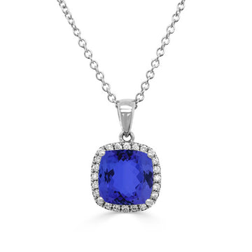 3.4ct Cushion Tanzanite Pendant with 0.17 cttw Diamond