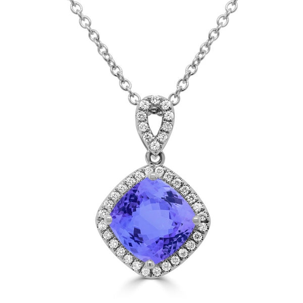 3.4ct Cushion Tanzanite Pendant with 0.21 cttw Diamond