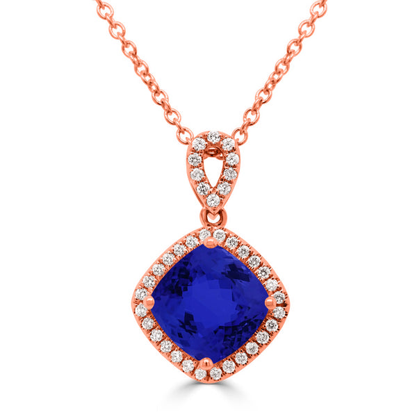 3.4ct Cushion Tanzanite Pendant with 0.21 cttw Diamond