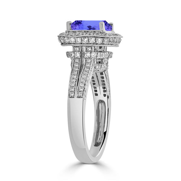 3.4ct SQ. Cushion Tanzanite Ring with 1.03 cttw Diamond