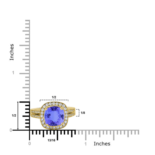 3.4ct SQ. Cushion Tanzanite Ring with 1.03 cttw Diamond