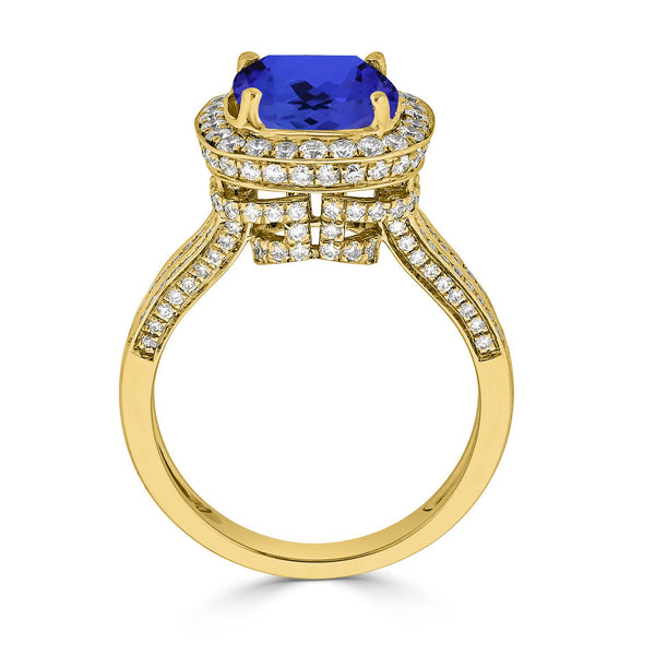 3.4ct SQ. Cushion Tanzanite Ring with 1.03 cttw Diamond