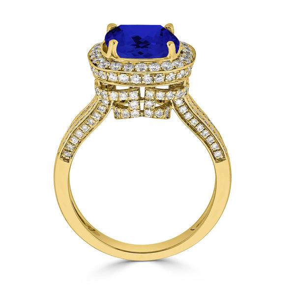 3.4ct SQ. Cushion Tanzanite Ring with 1.03 cttw Diamond