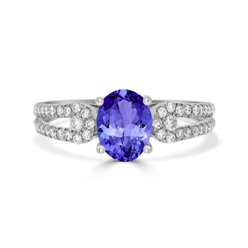 1.2ct Oval Tanzanite Ring with 0.32 cttw Diamond