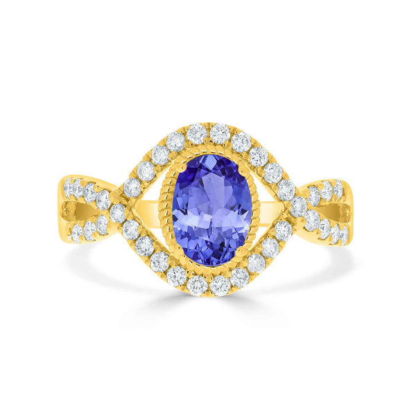 0.76ct Oval Tanzanite Ring with 0.4 cttw Diamond