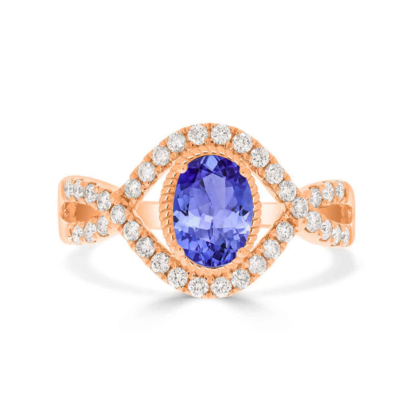 0.76ct Oval Tanzanite Ring with 0.4 cttw Diamond