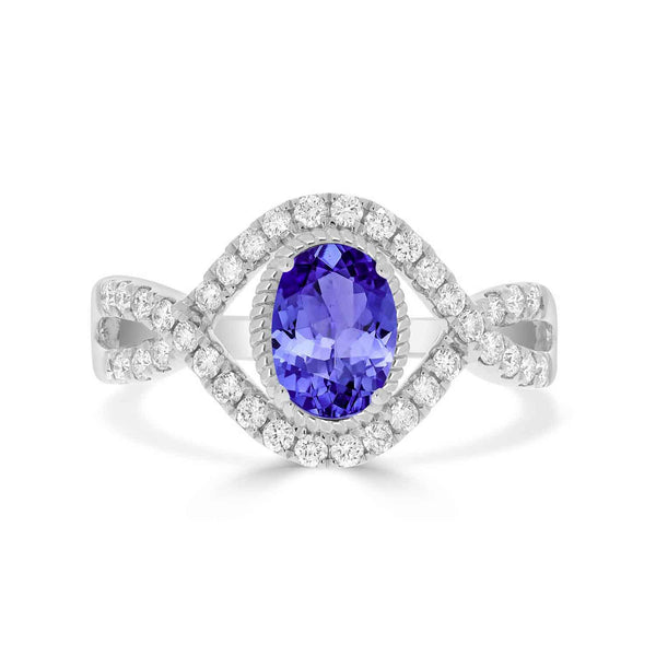 0.76ct Oval Tanzanite Ring with 0.4 cttw Diamond