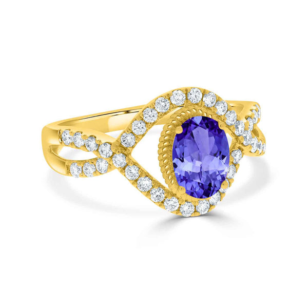 0.76ct Oval Tanzanite Ring with 0.4 cttw Diamond