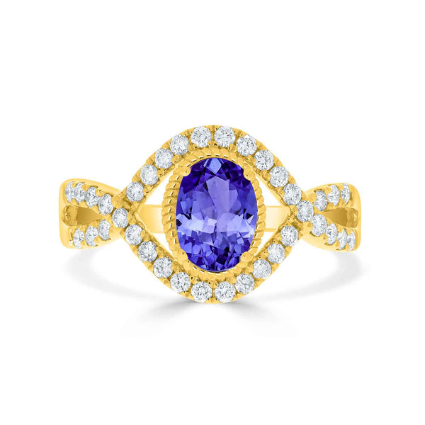 0.76ct Oval Tanzanite Ring with 0.4 cttw Diamond