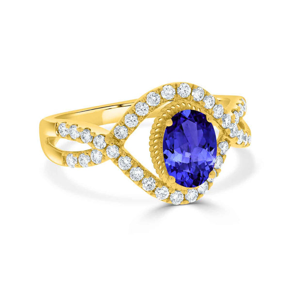 0.76ct Oval Tanzanite Ring with 0.4 cttw Diamond