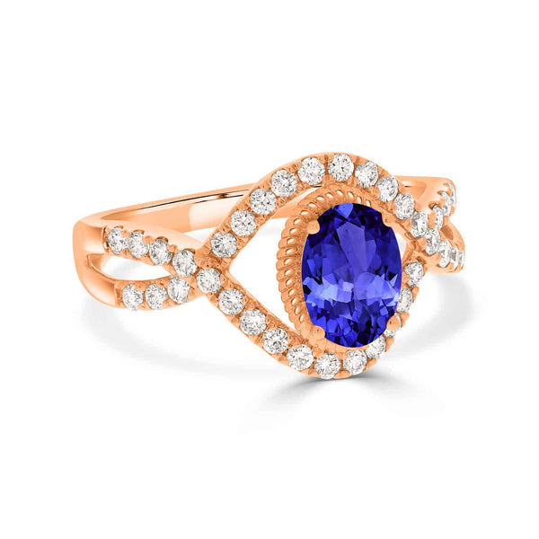 0.76ct Oval Tanzanite Ring with 0.4 cttw Diamond