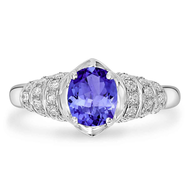 1ct Oval Tanzanite Ring with 0.31 cttw Diamond