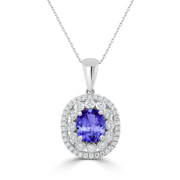 1ct Oval Tanzanite Pendant with 0.3 cttw Diamond