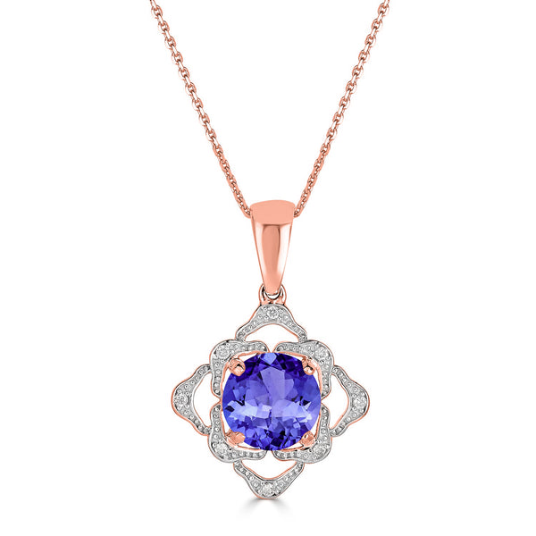 2.2ct Round Tanzanite Pendant with 0.05 cttw Diamond