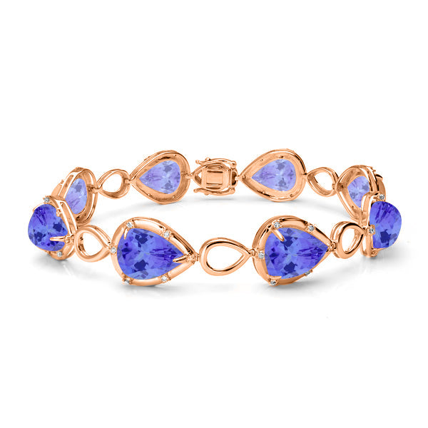 28ct Pear Tanzanite Bracelet with 0.58 cttw Diamond