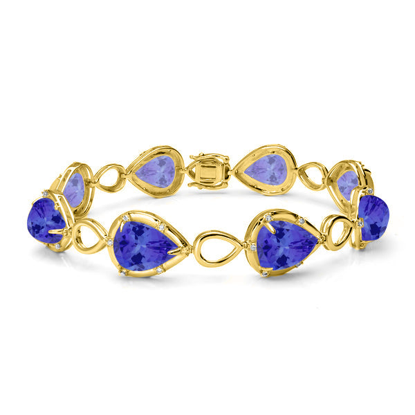 28ct Pear Tanzanite Bracelet with 0.58 cttw Diamond