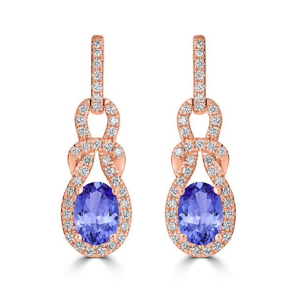 1.2ct Oval Tanzanite Earring with 0.28 cttw Diamond