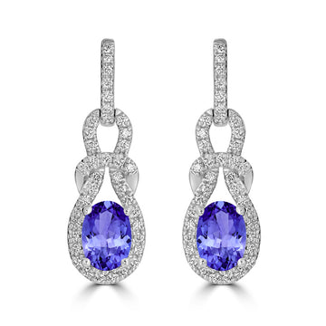 1.2ct Oval Tanzanite Earring with 0.28 cttw Diamond