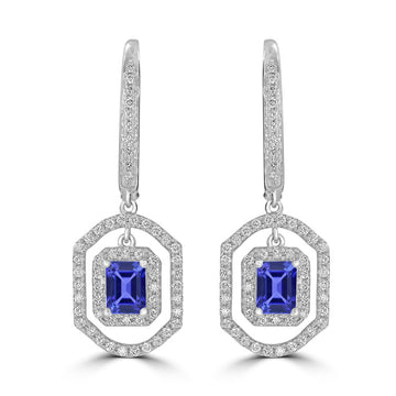0.86ct Emerald Cut Tanzanite Earring with 0.43 cttw Diamond