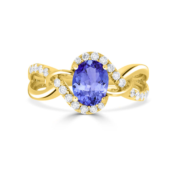 1ct Oval Tanzanite Ring with 0.3 cttw Diamond