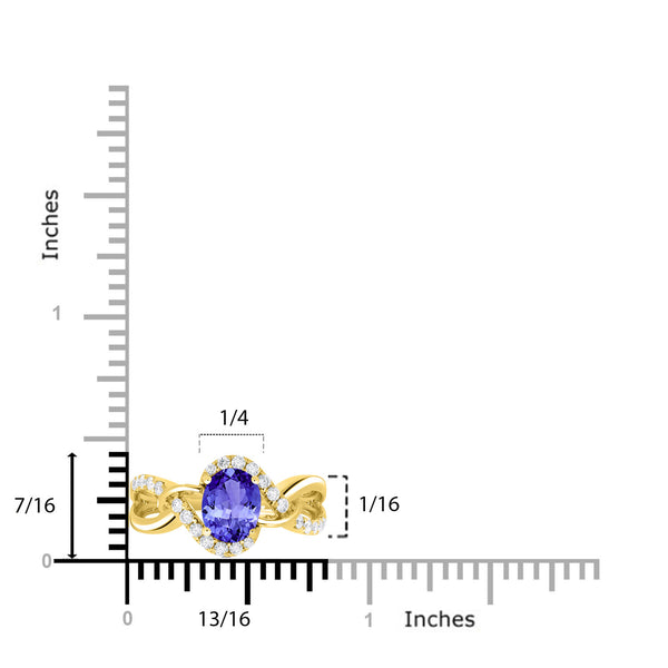 1ct Oval Tanzanite Ring with 0.3 cttw Diamond