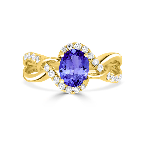 1ct Oval Tanzanite Ring with 0.3 cttw Diamond