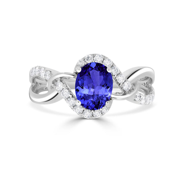 1ct Oval Tanzanite Ring with 0.3 cttw Diamond