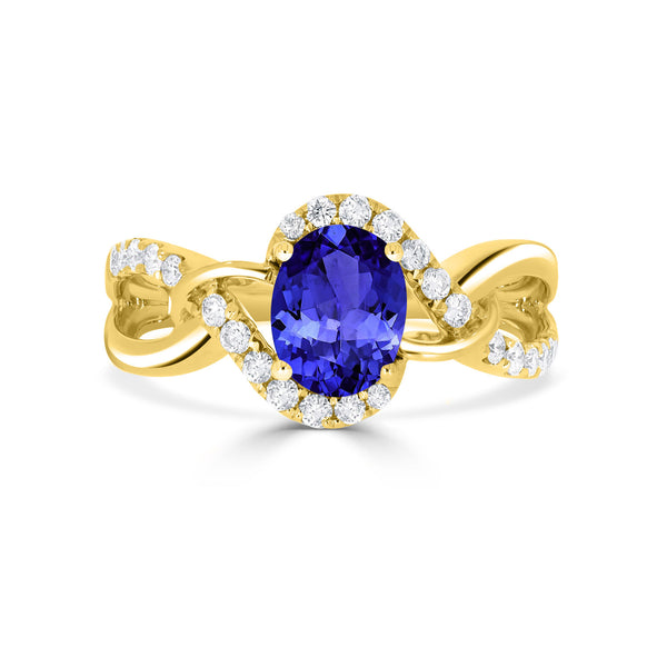 1ct Oval Tanzanite Ring with 0.3 cttw Diamond