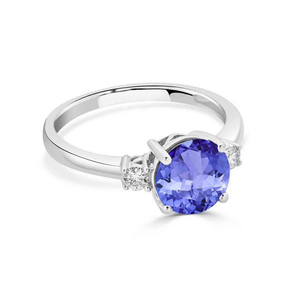 2.2ct Round Tanzanite Ring with 0.13 cttw Diamond