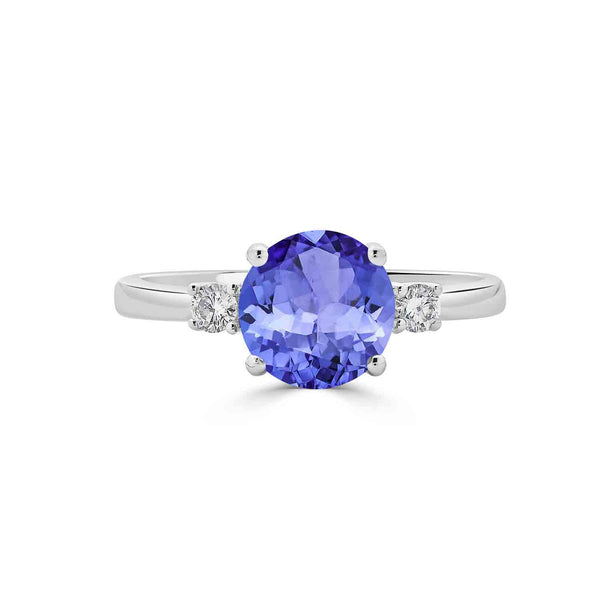 2.2ct Round Tanzanite Ring with 0.13 cttw Diamond