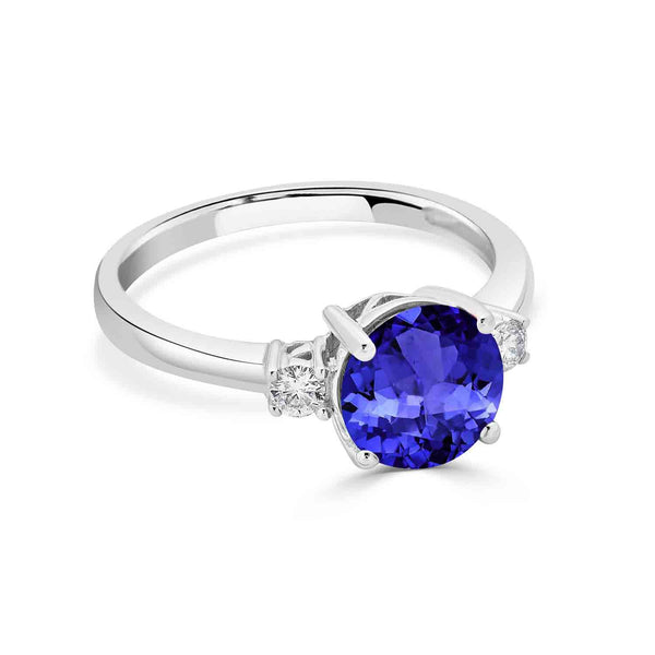 2.2ct Round Tanzanite Ring with 0.13 cttw Diamond