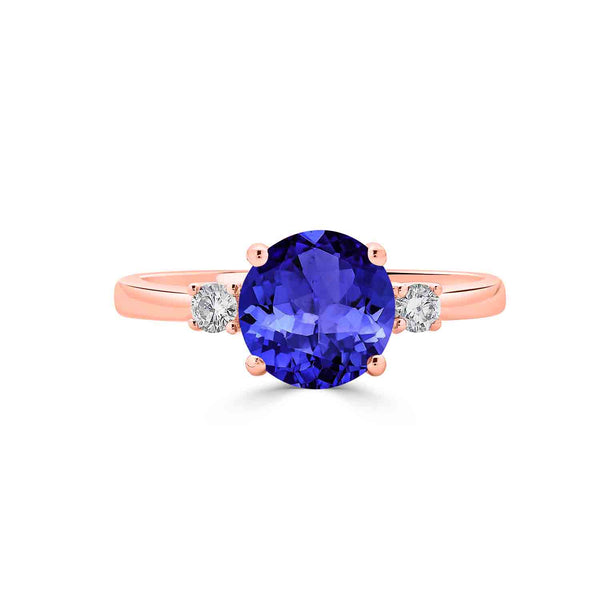 2.2ct Round Tanzanite Ring with 0.13 cttw Diamond